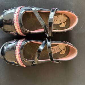 Sketchers Black Patent Ballerina Shoes with Pink Beads and Ruffles - Size 4